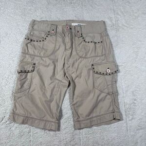DKNY Studded Cargo Bermuda Shorts Y2K Utility Chic Khaki